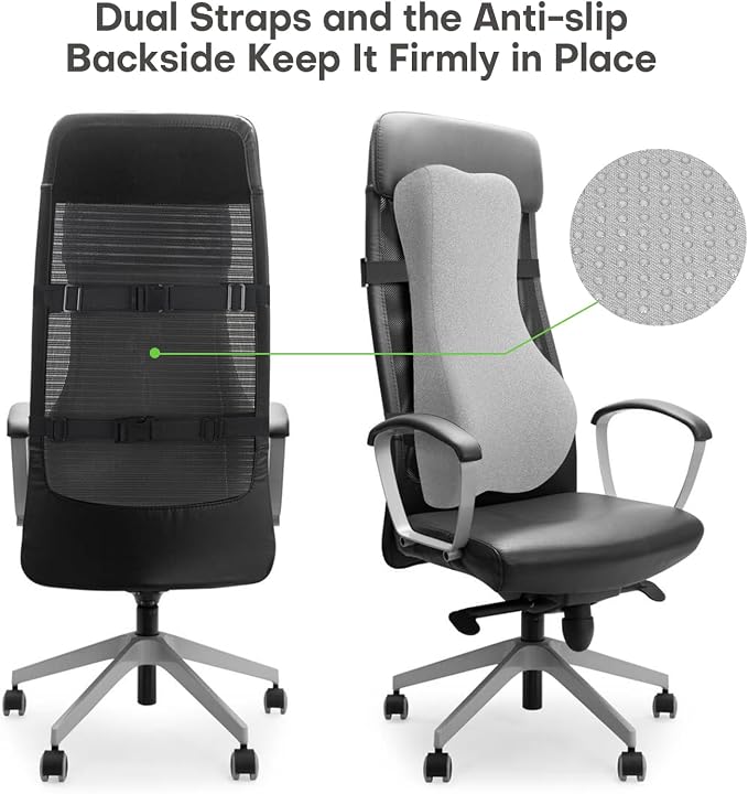 Back Support for Office Chair, 24" Full Back Memory Foam Cushion | No Forward Push Design • Lumbar & Back Pain Relief • Extended Upper Back & Neck Comfort • Dual Adjustable Straps