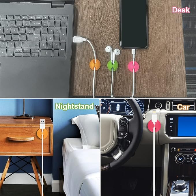 Shintop Cable Clips, Desk Cable Drop, Desk Wire Clips for All Your Computer, Electrical, Charging or Mouse Cord (Colorful,6pcs) | Colorful Rubber Cable Holder, Residue-Free, Desk Wire Clips for Mouse Cord, Keeps Cables Accessible, Helps Prevent Slipping