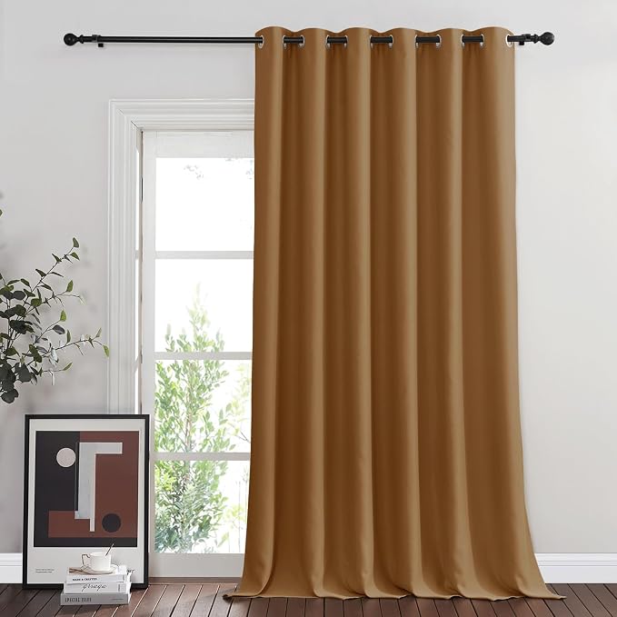 NICETOWN Gold Brown Blackout Curtains for Bedroom 95 Inch Length - Thermal Insulated Room Darkening Privacy Grommet Window Drapes for Boys Room, Set of 1 Panel, 80 x 95 Inch