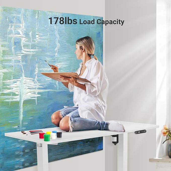 farexon 48 x 24 inch Standing Desk Electric Adjustable Height with Power Outlets, Stand up Desk with Wheels, Preset Heights Home Office Gaming Computer Workstations Table(White)
