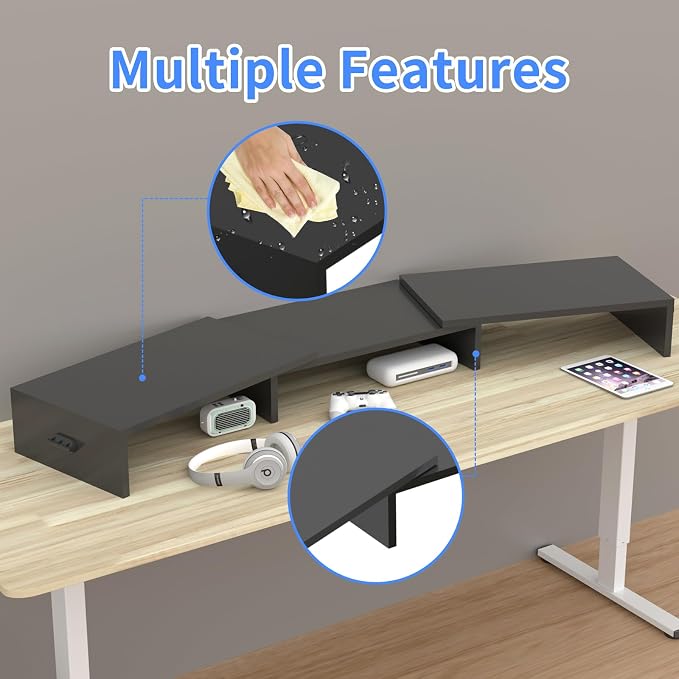 Pholiten Dual Monitor Stand Riser for 2 Monitors,Desktop Monitor Stand with Adjustable Length and Swivel Angles, Extra Long Multifunctional Stand up to 48.2" fit Computer Laptop Printer Max 44 lbs