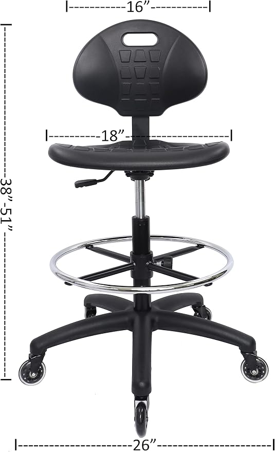 ESD Anti Static Ergonomic Polyurethane Chair Adjustable Height Heavy Duty Easy to Clean for Research, Laboratory and Cleanroom (Rollerblade Style Rubber Casters, Tall Stool)