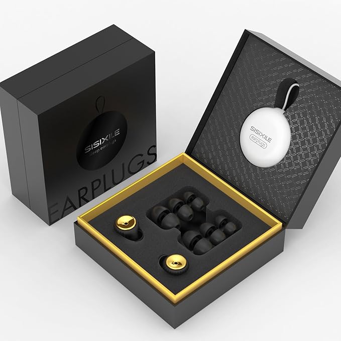 2 Pairs Noise Cancelling Earplugs with Premium Metal Design and Elegant Gift Box – for Sleeping, Concerts, Travel, Noise Sensitive – 35dB Reusable Silicone Earplugs for Men and Women,Gold