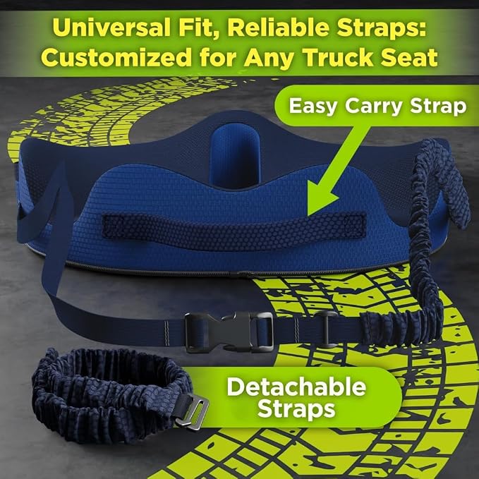 Large Truck Seat Cushion for Truck Driver Seat Cushion - CertiPUR-USยฎ Certified Upgraded Back Support, Thick Memory Foam, Pain Relief for Hours of Driving, Trucker Approved Semi - Navy