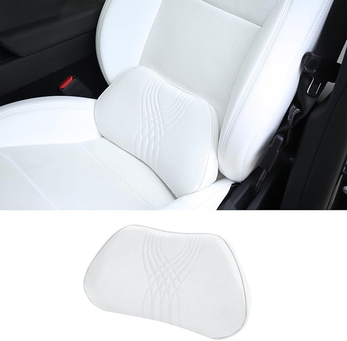 Lumbar Support Pillow for Car Seat, Office Chair, White, 1PC | Leather Lumbar Pillow Memory Foam Lower Back Cushion for Back Pain Relief Improve Posture, Ergonomic Back Rest Gaming Chair