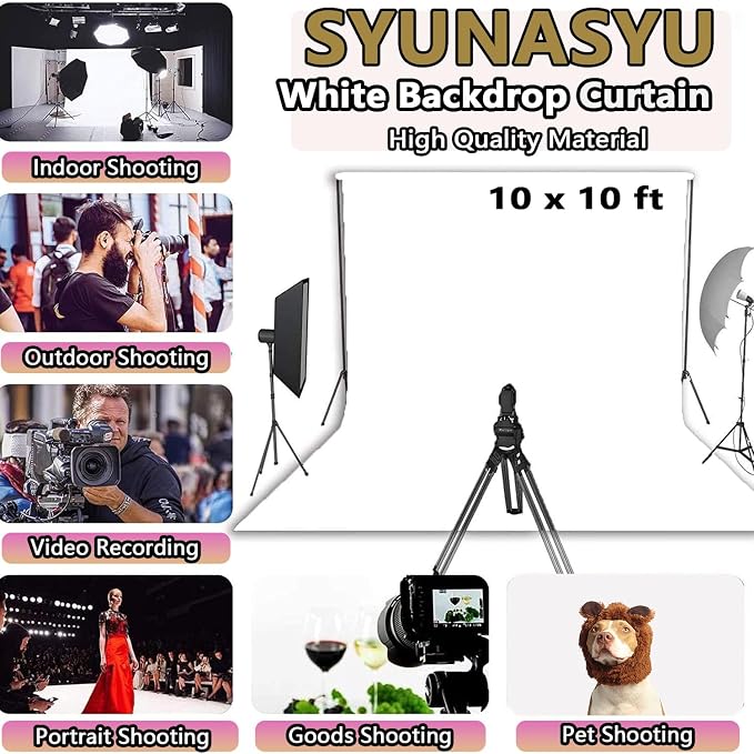 Photo Backdrop White 10 x 10ft, White Backdrop for Photoshoot, Solid White Photography Backdrop Background, Seamless Photo Backdrop Curtain for Wedding Baby Shower Picture Photobooth Portrait Backdrop