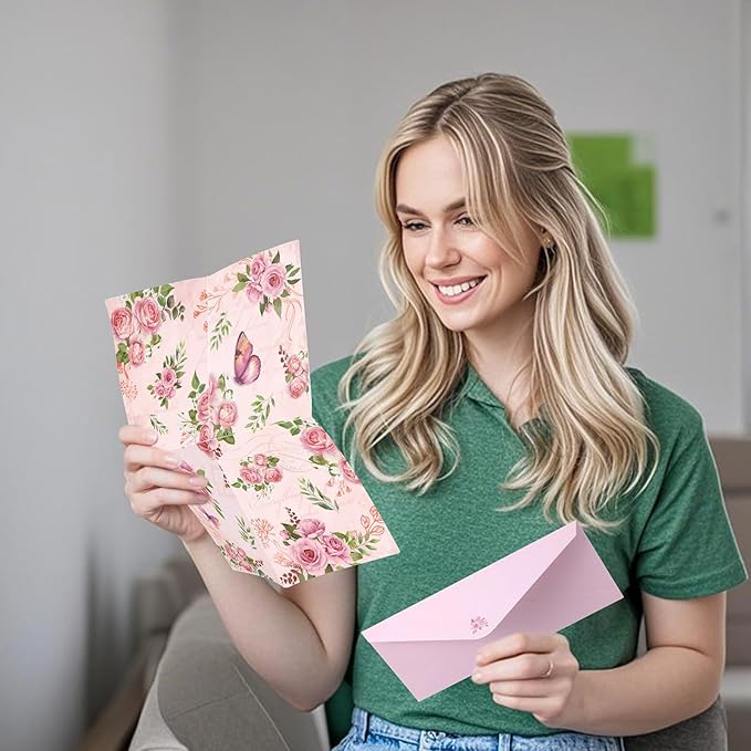Funrous 90 Pcs Stationary Paper and Envelopes Set, 60 Sheets Floral Letter Paper and 30 Envelopes, 8.5 x 11 Inch Lined Writing Sheet for Mother's Day Wedding Religious Spring Party Invitation Gift