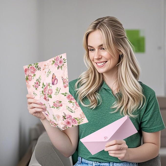 Funrous 90 Pcs Pretty Lined Stationery with Envelopes Set, 60 Sheets Floral Letter Paper and 30 Envelopes, 8.5 x 11 Inch Lined Writing Sheet for Mother's Day Wedding Religious Spring Invitation Gift