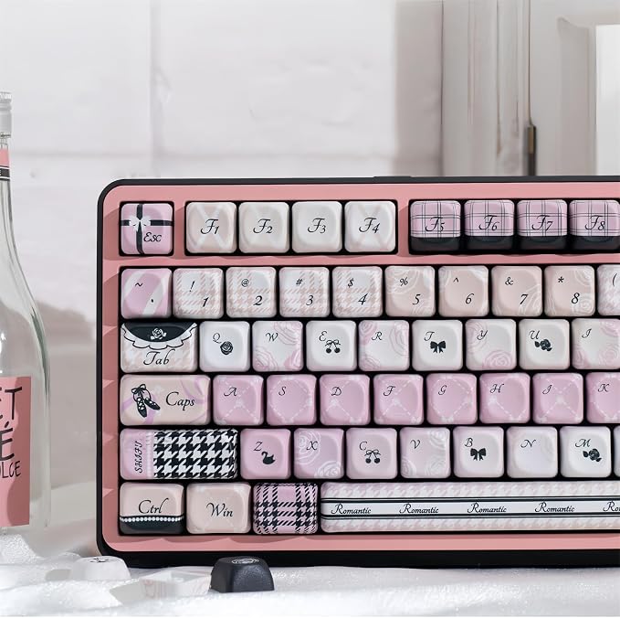 Black Pink Cute Keycaps,MOA Pofile Swan-Theme Custom Keycap Dye Sublimation PBT Keycaps 131 Keys Full Size Keycap Set for Cherry MX Switches 60% 75% 100% Mechanical Gaming Keyboard