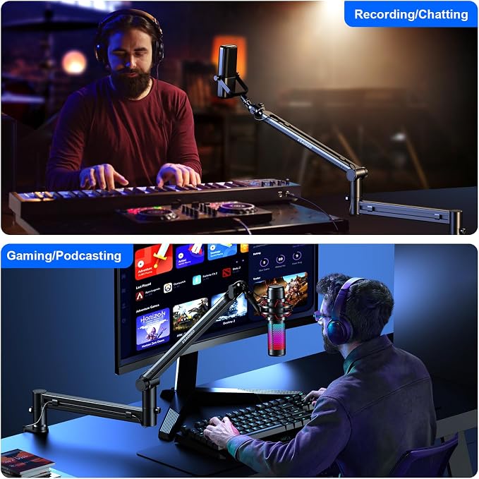 Microphone Arm,Aokeo AK-58 Desk Low Profile Adjustable Mic Boom Arm Stand,Suitable For Blue Yeti,Snowball iCE, HyperX QuadCast,SoloCast,Elgato Wave,Etc