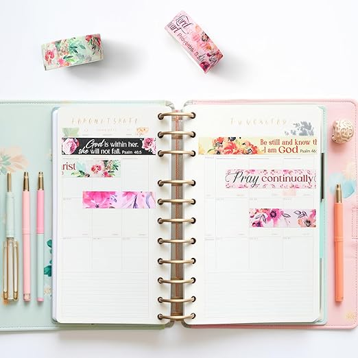 24 Rolls Back to School Christian Washi Tape Gifts Bulk Graduation Vbs Religious Scripture Bible Verse Watercolor Floral Washi Tape for Bible Journaling Crafting Students Study Stationery