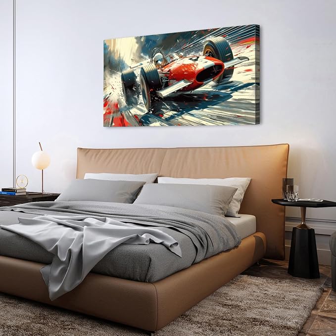 Vintage Formula Race Car Wall Art Abstract Racing Car Canvas Painting Retro Speed Posters for Boys Bedroom Man Cave Garage Office Living Room Home Decoration Open Wheel Motorsport Artwork 30x60"