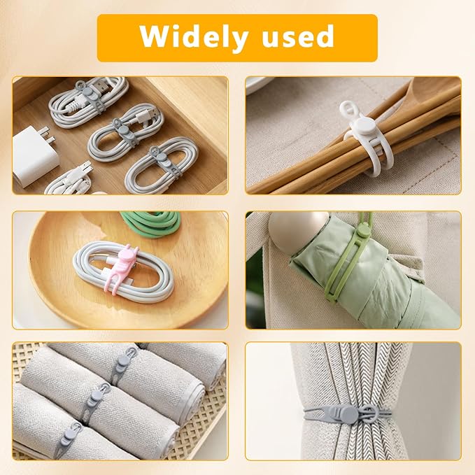 10 Pcs Silicone Cable Ties, Reusable Cord Organizer. | High Elasticity Cable Management Straps for Home Office Kitchen Appliances Cords Wires
