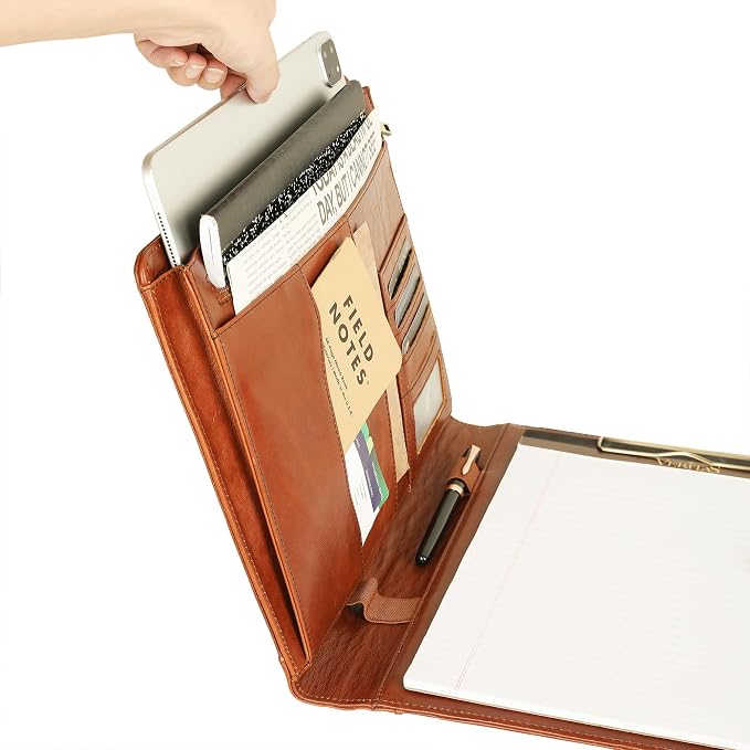 Personalized Leather Padfolio for Men - Business Portfolio with Clipboard, Engraved Legal Pad Folio Folder, A4 Letter Size Ideal Business and Corporate Gifts, Oil Brown - Custom