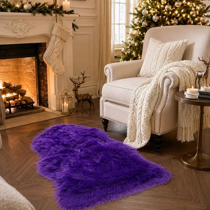 EasyJoy Faux Sheepskin Rug, Fluffy Faux Fur Rug, Ultra Soft Shag Area Rug with Non-Slip Backing for Bedroom, Living Room, Nursery, Kids Room(2 x 3 ft Sheepskin, Dark Purple)