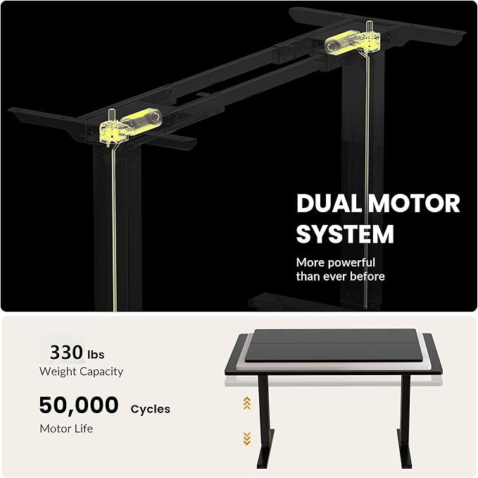 Dual Motor Electric Standing Desk Frame, Height Adjustable Table Legs for Max 44″ x 70.8″ Desktop with 330lbs Capacity, Ergonomic Sit Stand Up Desk Base for Home Office, Black Frame Only