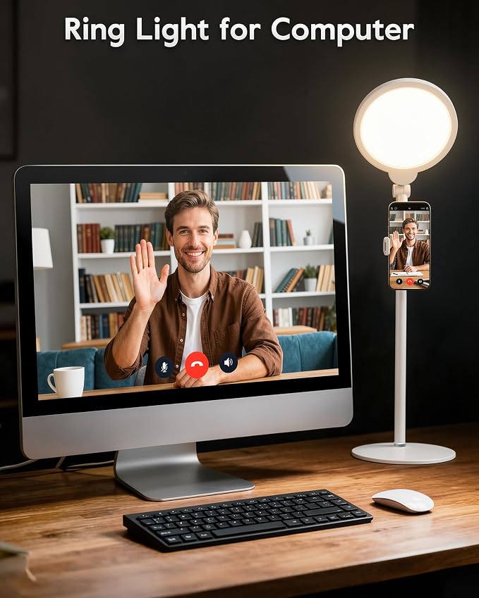 7" Desk Ring Light with Stand for Computer, 30 Lighting Modes for Video Conference, Zoom Lighting for Computer, Adjustable Desk Light for Video Recording, Calls, Podcast, Stream, 3000K-6500K, CRI 97.8