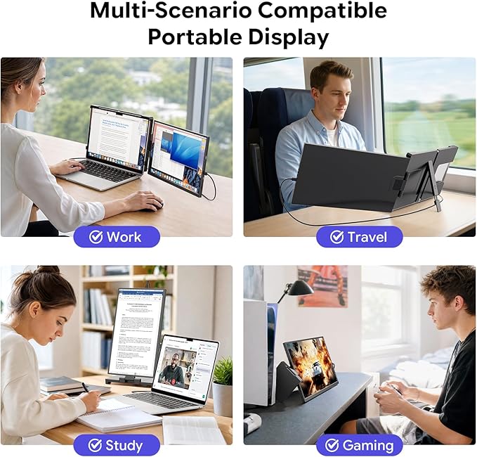15.6" Laptop Screen Extender,FHD 1080P IPS Portable Monitor for 13"-17" Laptops, Dual Travel Screen Monitor Plug & Play, Laptop Screen Monitor Extender Compatible with Windows/Mac/Android & Chrome OS