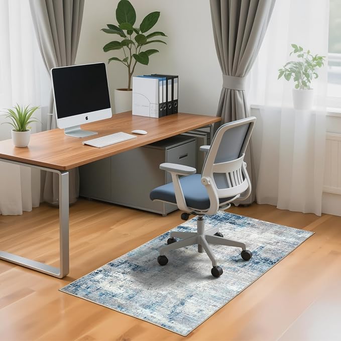 Office Chair Mat for Hardwood Tile Floor, 36"x48"Anti-Slip Under Desk Carpet Protector for Rolling Computer Chair Mat, Machine Washable Office Area Carpet (Chenille,Grey)