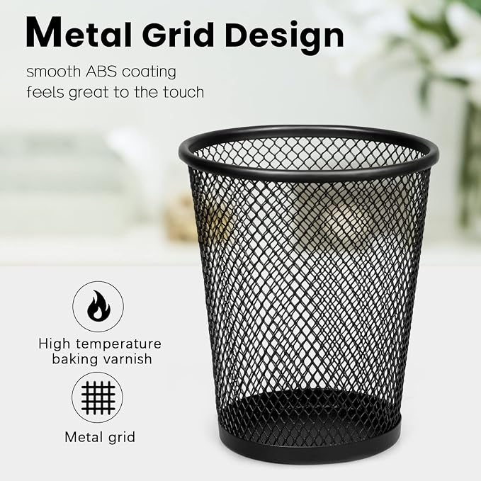 QYH Mesh Pencil Holder for Desk 6 Pack, Metal Pen Cup Black | Pen Holder for Desk, Desk Organizer for Office, Business, School & Home
