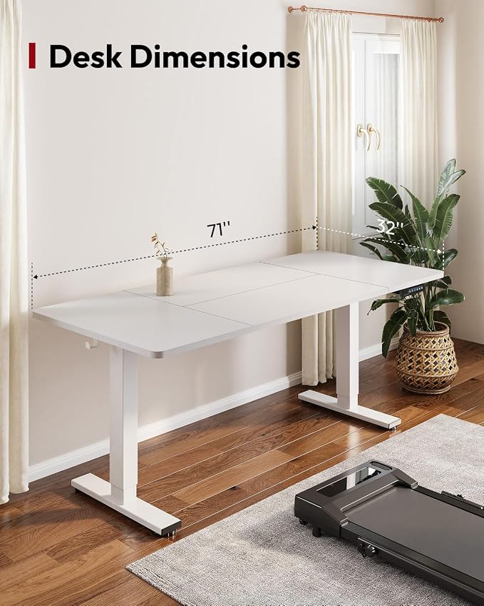 SANODESK Dual Motor Electric Standing Desk 71 x 32 Inches, Height Adjustable Sit Stand Desk with Large Splice Board for Home Office, Computer Workstation, Study & Gaming, White Frame/White Top