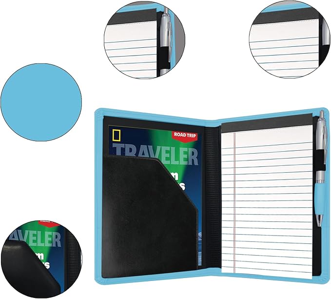 Classic Padfolio/Junior Portfolio Folder Case, Business A5 Binder Organizer Notepad for Men Women, 5 x 8 Writing Pad Included, Light Blue