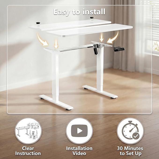 Electric Standing Desk 63 x 24 Inches Adjustable Height Sit Stand Up Desk for Home Office Computer Workstation Memory Preset with Wheels, White