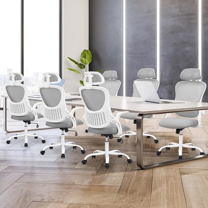 Sweetcrispy Home Office Managerial Executive Chair, High-Back Mesh with Adjustable Headrest, Flip-up Armrest Comfortable Lumbar Support, Comfy Arms for Bedroom,Study,Student