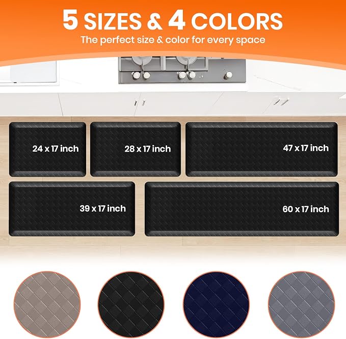 4/5 Inch Extra Thick Kitchen Mats for Floor,Non Slip Anti Fatigue Kitchen Rugs,Waterproof Stain Resistant Sink Mat,Cushioned Standing and Comfort Mats for Office (17"x28" Black)