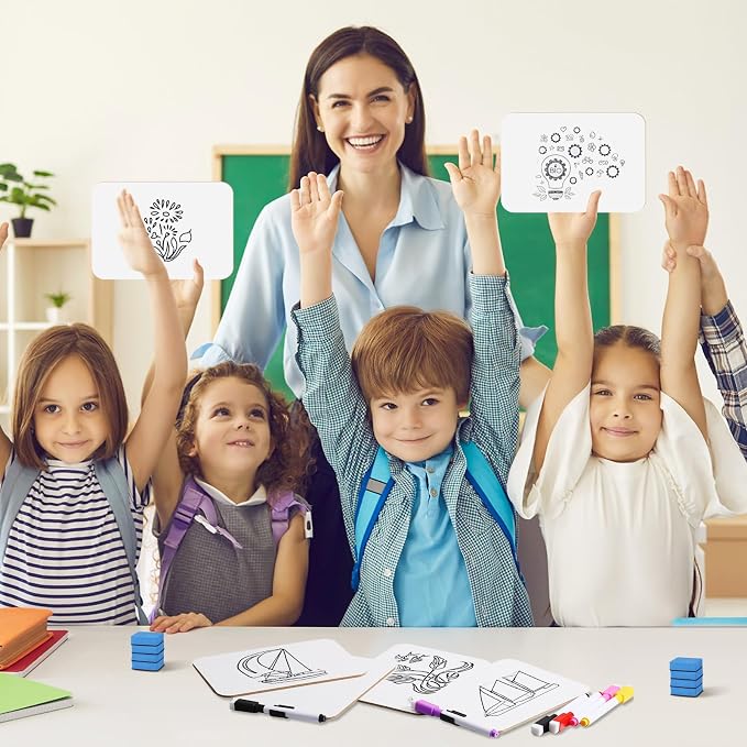Affrolling 36 Sets Small Whiteboard Dry Erase Boards 5" x7'' Mini Double Sided Dry Erase Lap Boards with Markers Erasers Pen Holders Personal Whiteboards for Students Classroom Teacher