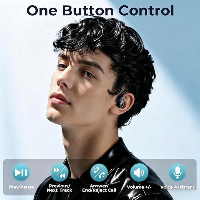 occiam Active Noise Cancelling Earbuds Wireless Bluetooth Headphones Ear Buds 90Hrs Playback Stereo Bass Earphones with Mic Over-Ear Hooks IPX7 Waterproof Headset for Work Sports Running Glossy Black