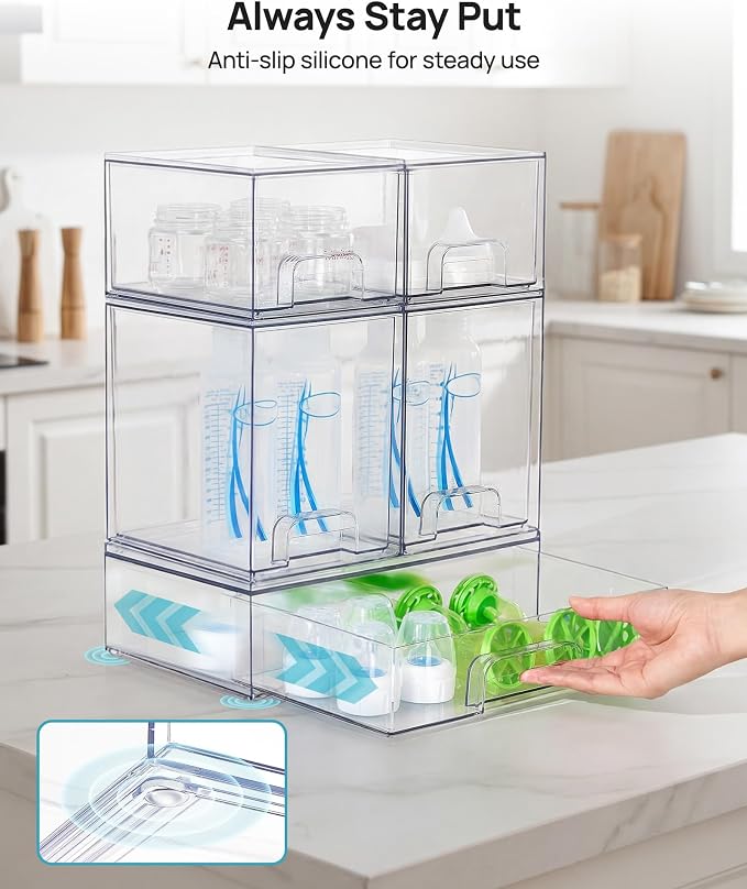Vtopmart Stackable Storage Drawers Set of 7, Clear Plastic Organizer Bins for Baby Bottle, Beauty Supplies Storage, Ideal for Kichen Countertop, Vanity, Bathroom, Cabinet, Pantry Organization