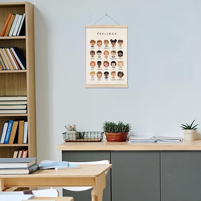 DOI-LANEE Feelings Emotions Chart 16x12 Inch, Mental Therapy Office Decor, Calming Poster Hanger Frame, Emotions Poster Wall, Montessori Preschool Classroom