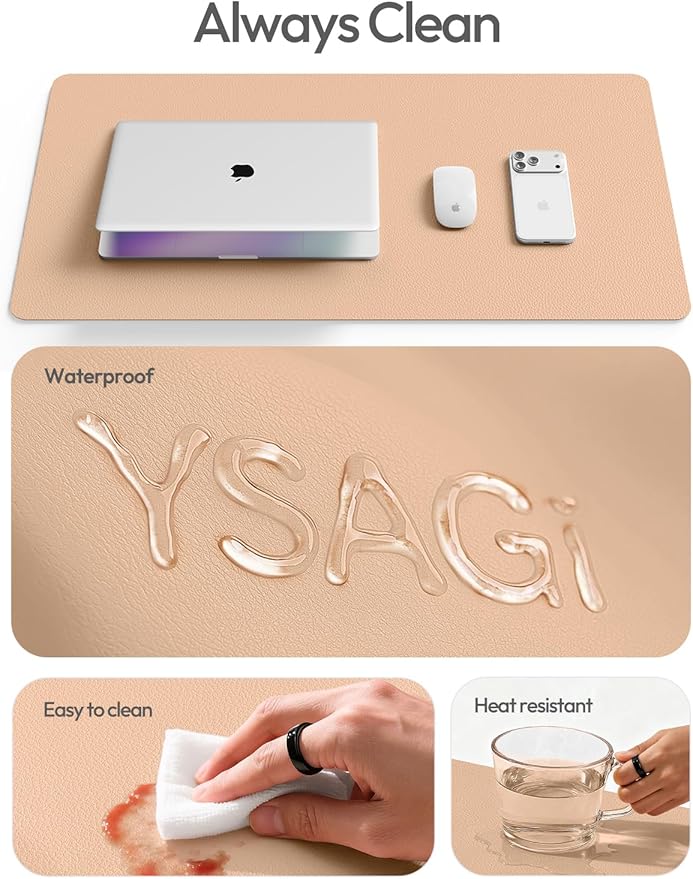 YSAGi Leather Desk Protector, Office Mat, Large Mouse Mat, Non-Slip PU Leather Blotter, Laptop Desk Mat, Waterproof Writing Pad for Office and Home(Latte, 63" x 24")