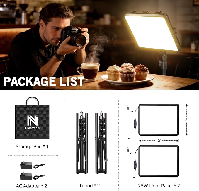 NiceVeedi 2-Pack 25W Photography Lighting, 2900-7000K Dimmable Ring Light with Tripod Stand, 73” Studio Video Light for Video Recording/Photography/Live Streaming/YouTube/TikTok/Makeup/Video Calls