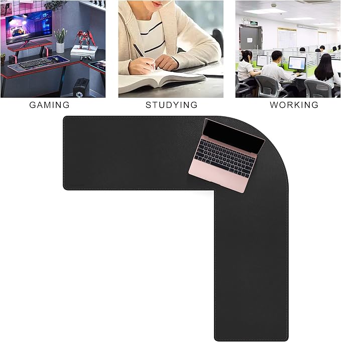 MAIDERN (43.3” + 43.3”) x 13” L Shaped Corner Desk Mat, Cork & Leather Dual Sided Desk Pad for Gaming Computer Office Home (Black) …
