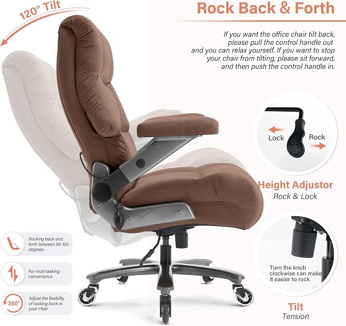 Big and Tall Office Chair 700lbs, Fabric Heavy Duty Executive Desk Chair | 3D Flip Arms, Extra Wide, Upgraded Wheels, Adjustable Lumbar Support, Metal Base, Large Ultra-Soft Ergonomic Computer Chairs