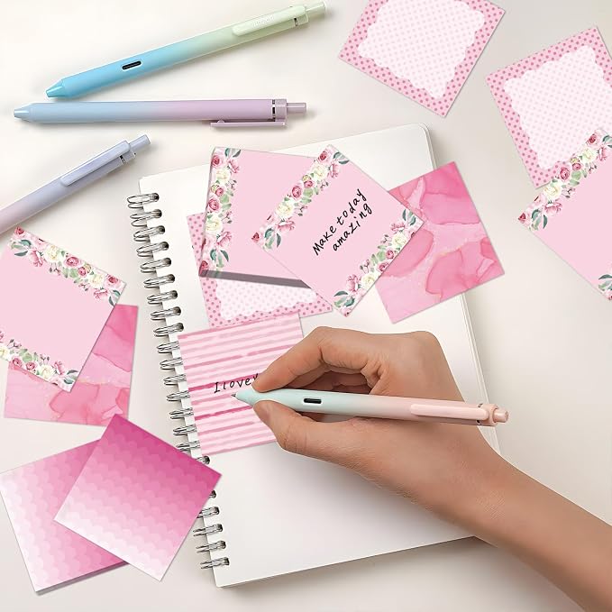 Aesthetic Sticky Notes Gifts, 9 Pack Pink Floral Aesthetic Notepads 3x3 Inch Gifts for Coworkers Students, Pink Memo Pads Office School Supplies for Men Women (450 Sheets)