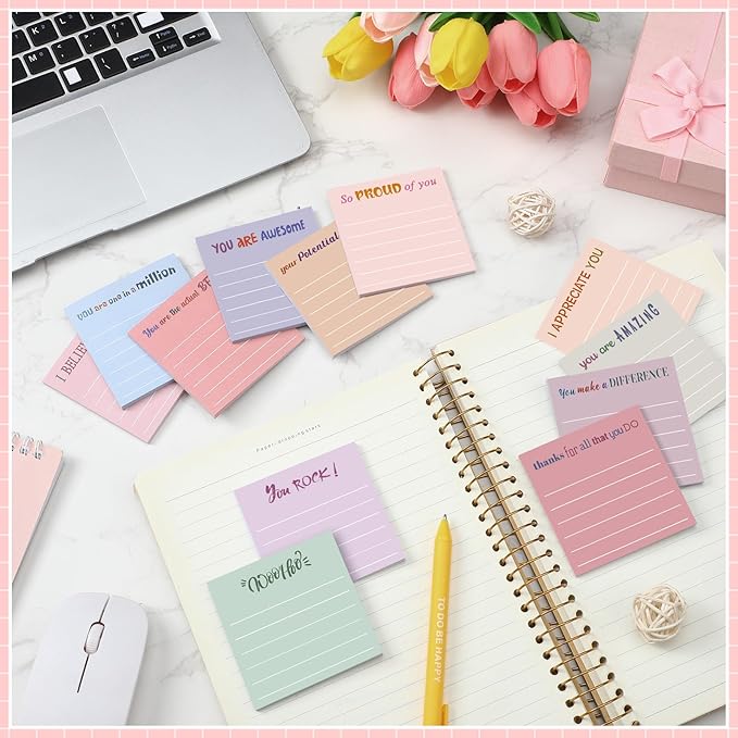 Yinder 48 Pcs Inspirational Sticky Notes Thank You Gift Motivational Sticky Note Pad Employee Appreciation Gift Bulk for Staff Coworker Teacher Nurse Office Groups 3 x 3'' (Appreciation,Aesthetics)