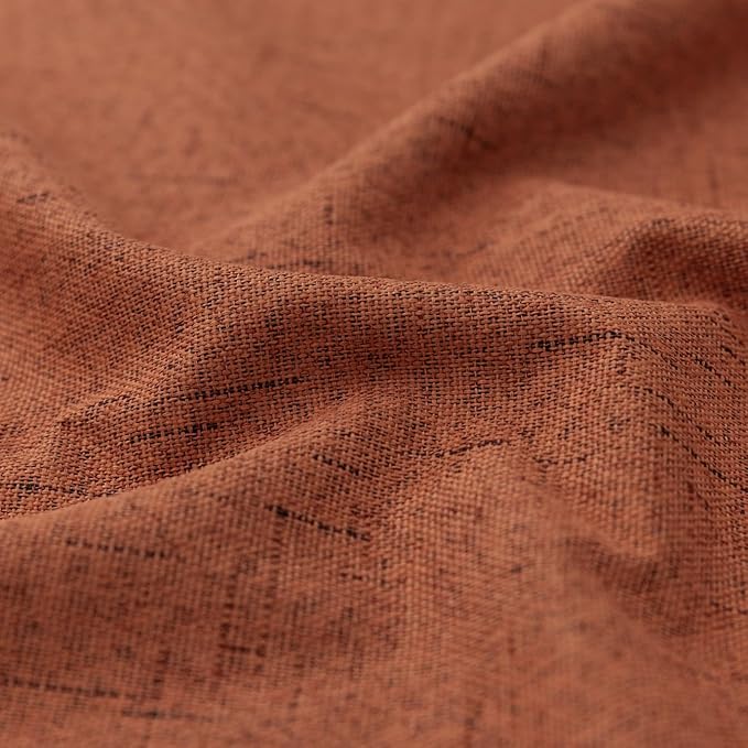 KOUFALL Fall Curtains for Kitchen Window Over Sink,Terracotta Rust Short Blackout Linen Boho Farmhouse Retro Vintage Curtains for Bedroom 45 Inches Long