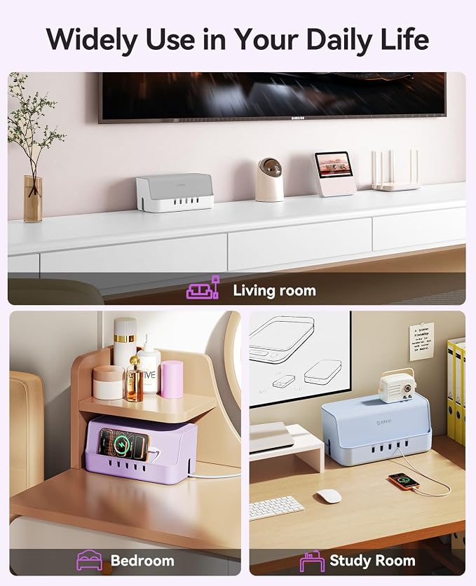 ORICO Cable Management Box with Phone Stand Lid, Large Cord Organizer Case for Hiding Power Strips & Surge Protectors, Heat Dissipation Desktop Wire Hider for Home, Office, School - PB02