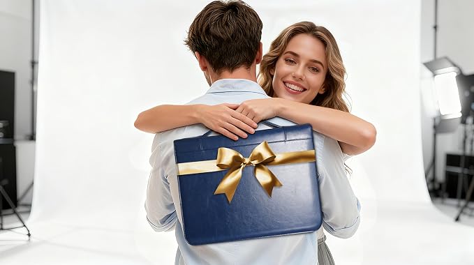 Faux Leather Portfolio with Handle, 3-Ring Padfolio Organizer for 13.9-Inch Laptop/Tablet, A4 Legal Pad Holder, Multi-Pocket Business Folder for Work, Office, Meetings & Daily Commute (Blue)