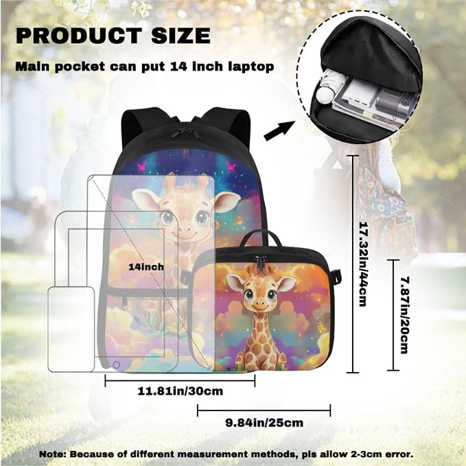 Doojoayie Trendy Girls School Bag 17 inch Deer Backpack 1st Grade Backpack for Girls with Lunch Box Cute Bookbag for Boys Heavy Duty Kids Back Pack Best Presents for Primary Student