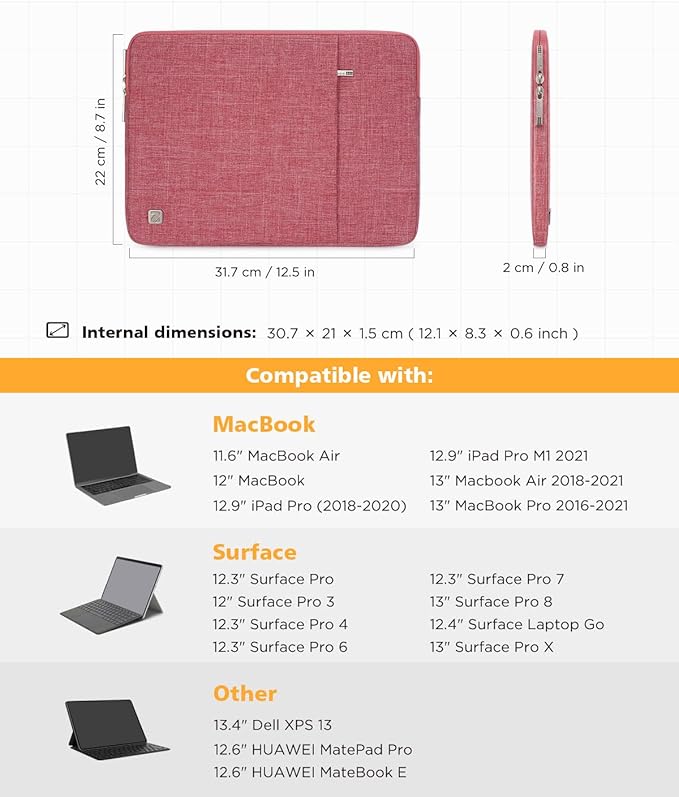 NIDOO 11 Inch Laptop Sleeve Tablet Carrying Case Bag for 12.9" 13" iPad Pro M2 M4/ 13" MacBook Pro Air/ 13" Surface Pro 10 9 X 8/12.4" Surface Laptop Go / 13.4" Dell XPS 13/13.3" Latitude 7320