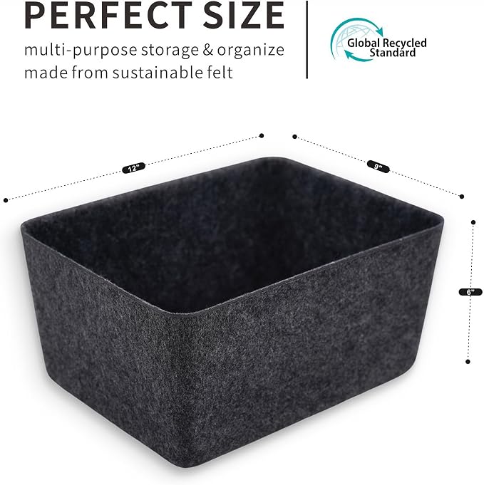 Minimalist Felt Desk Drawer Organizer Charcoal Deep Wider Storage Bin