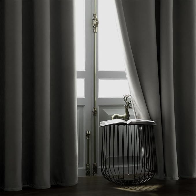Joydeco Vanilla Grey Velvet Curtains 90 Inches 2 Panels, Luxury Thermal Insulated Soft Curtains for Bedroom & Living Room, Room Darkening Velvet Drapes, Rod Pocket (52W x 90L)