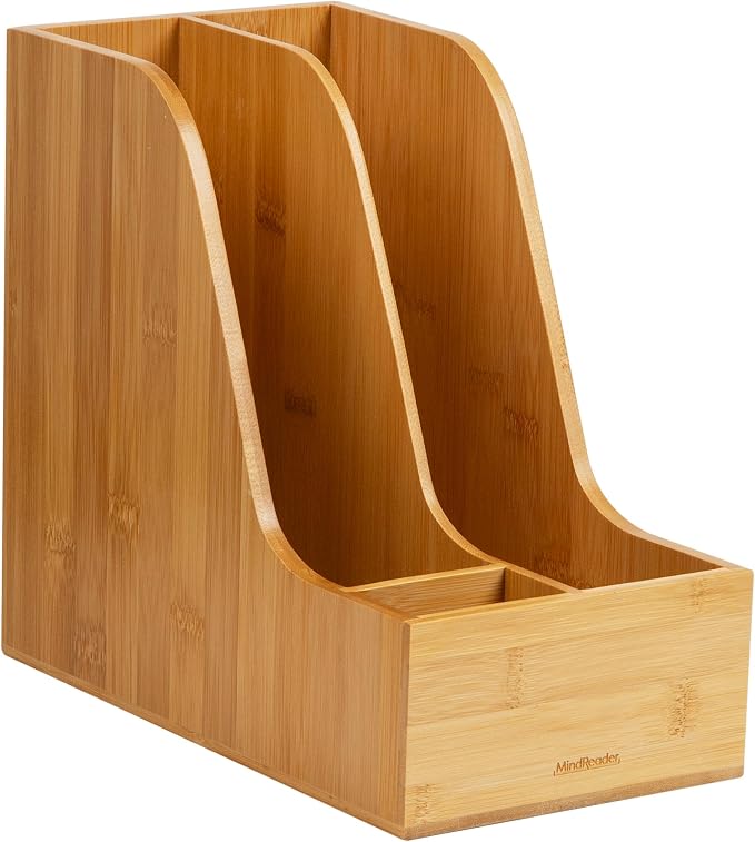 Mind Reader Vertical File Storage, Desktop Organizer, Magazine Holder, Office, Bamboo, 6"L x 11"W x 10"H, Brown