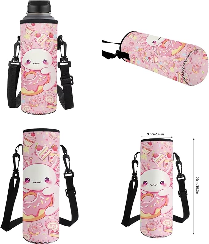 WELLFLYHOM 4 PCS Cake Donut Axolotl Backpack Set for Girls Ages 8-12 | Lightweight Elementary Daypack Set Includes Lunch Box, Pencil Case and Water Bottle Sleeve for All-Day School Use