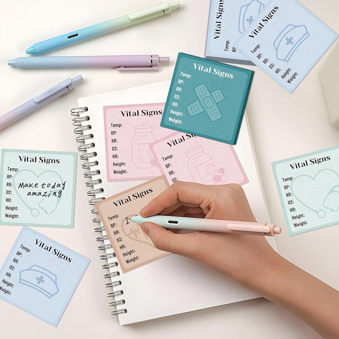 Vital Signs Sticky Notes Gifts, 9 Pack Vitals Signs Notepad for Nurse Daily Monitoring 3x3 Inch, Patient Health Checklist Office Hospital Memo Pads Supplies (450 Sheets)