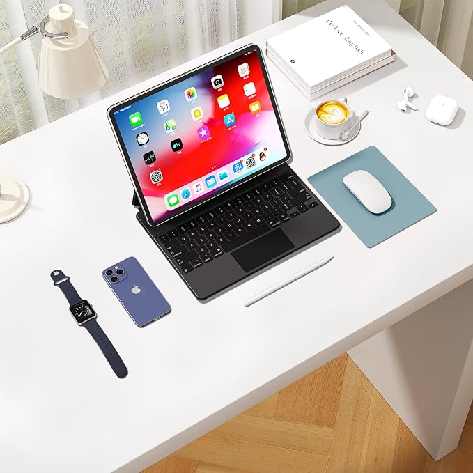 Leather Desk Pad Protector, Waterproof Mouse Pad, PU Desk Mat, Office Desk Cover, Desk Writing Mat for Office/Home/Work/Cubicle (Light Blue) 9x8 in